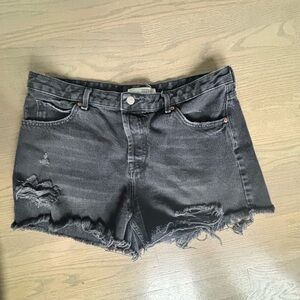 Topshop Moto Ashley Distressed Raw Hem Black Denim Shorts Size 16